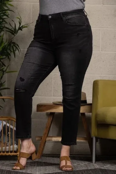 Jeans de mezclilla ANKLE SKINNY para Dama, Negro Grisaceo.