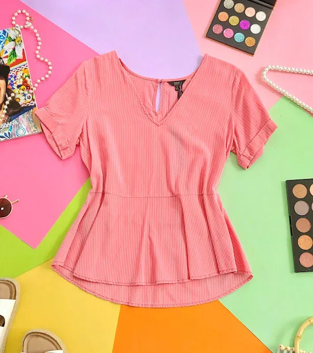 Blusa 1250°C para dama color rosa a rayas blancas