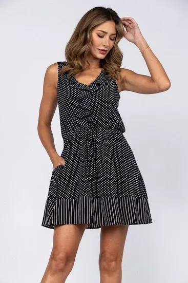 Vestido para dama color negro con lunares blanco