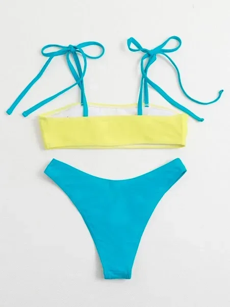 Vestido de baño para dama color turquesa y amarillo