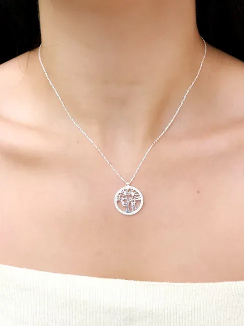 Collar plata 925 para dama con diseño de árbol y pareja