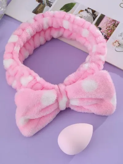Diadema de baño y esponja para maquilaje diseño de lazo color rosa