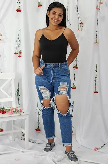 Mom Jeans para dama RJH-2678 color azul