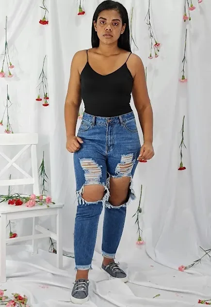 Mom Jeans para dama RJH-2678 color azul