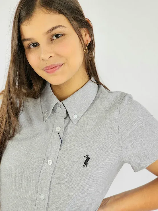 Camisa Cambrige Polo para muchacha color gris