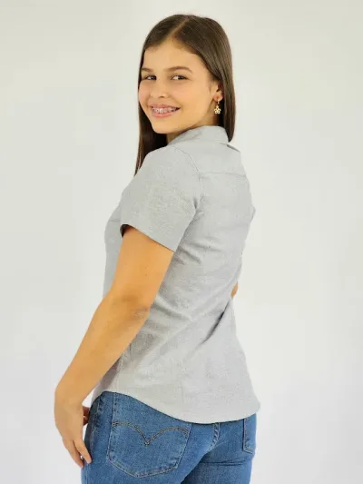 Camisa Cambrige Polo para muchacha color gris