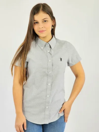 Camisa Cambrige Polo para muchacha color gris
