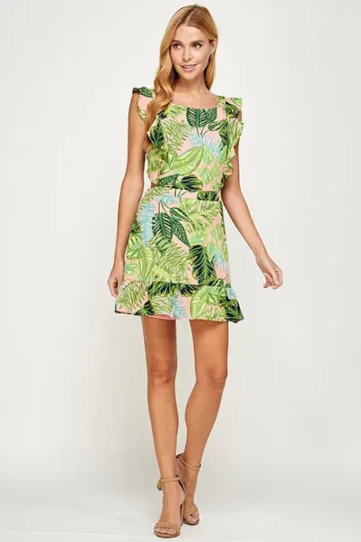 Vestido para dama con patrón de hojas tropicales