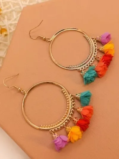 Aretes de fantasía para dama diseño argolla multicolor