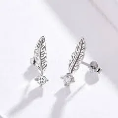 Aretes de plata 925 para dama diseño de hoja