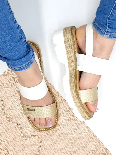 Sandalias Natural Taimi White Pu para dama