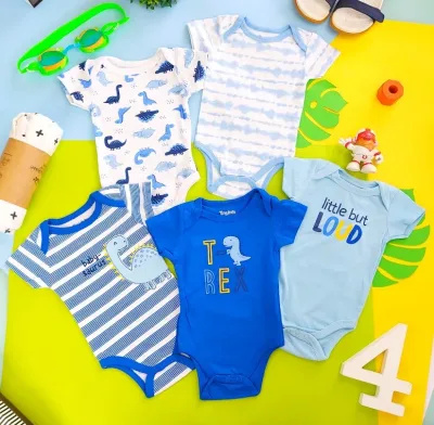 Conjunto de mamelucos para niños con diseño de dinosaurio color azul