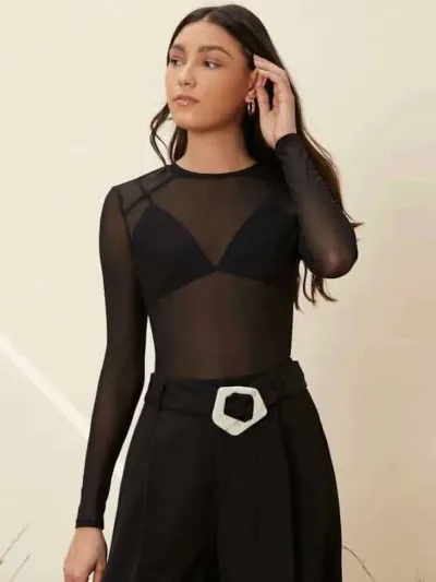 Blusa manga larga color negro para dama