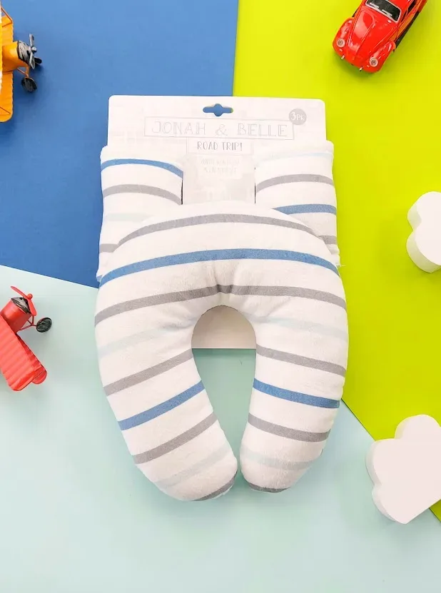 Conjunto de protector de cinturón y almohada con diseño a rayas