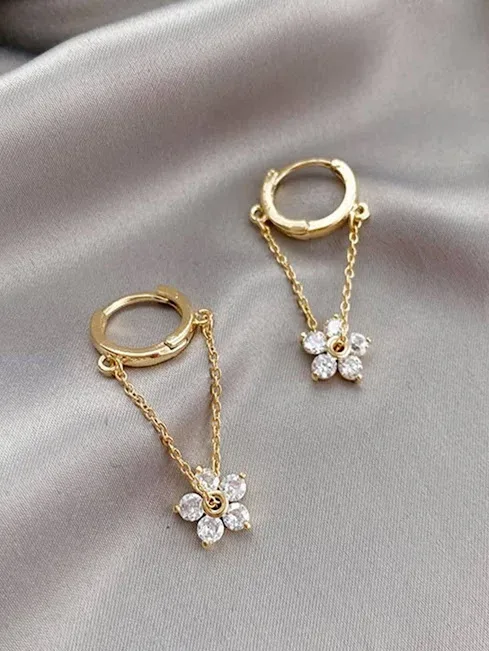 Argollas de fantasía para dama con diseño colgante de flor
