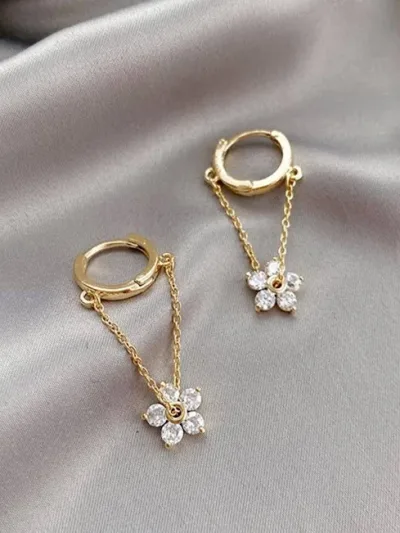 Argollas de fantasía para dama con diseño colgante de flor
