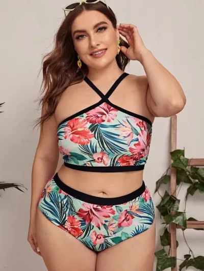 Vestido de baño plus para dama diseño tropical