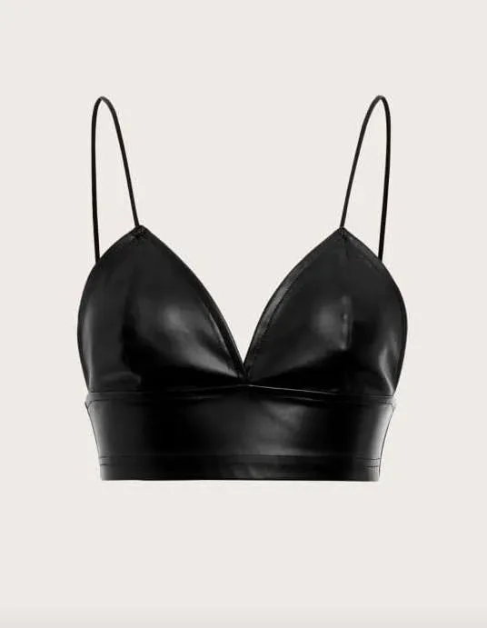 Crop top de cuerina Negro