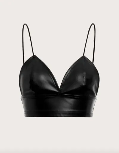 Crop top de cuerina Negro