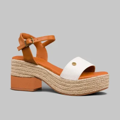 Sandalias para dama Primise Ibiza white/camel pu