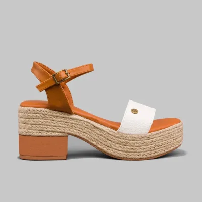 Sandalias para dama Primise Ibiza white/camel pu