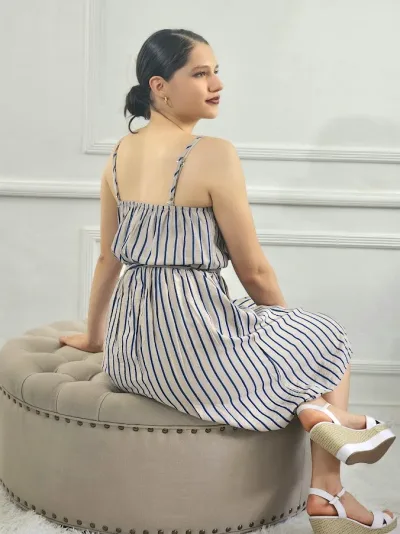 Vestido para dama de rayas color beige y azul