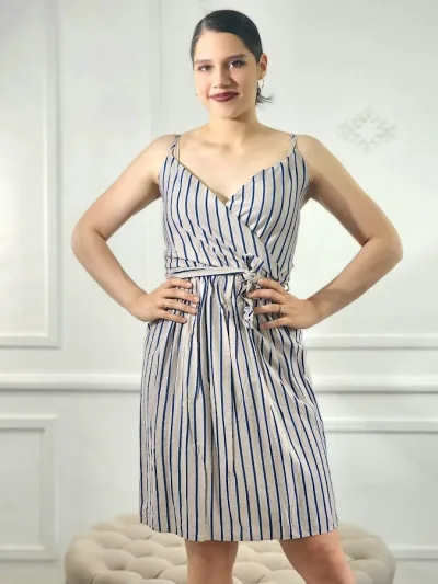 Vestido para dama de rayas color beige y azul