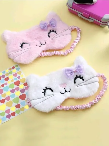 Antifaz con diseño de gato color rosa y balnco al azar