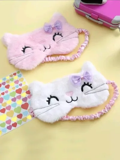Antifaz con diseño de gato color rosa y balnco al azar