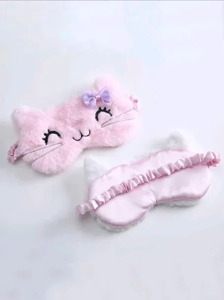 Antifaz con diseño de gato color rosa y balnco al azar