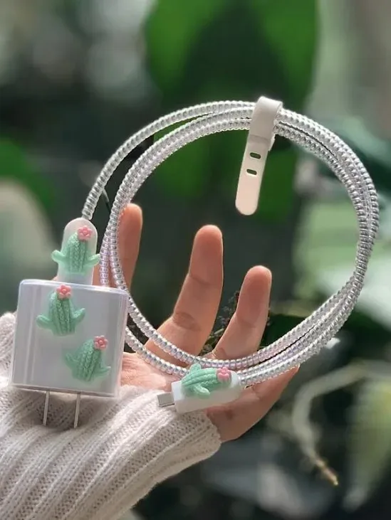 Funda protectora para cargador transparente, diseño de cactus