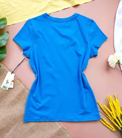 Camiseta U.S Polo para dama color azul franja interior rosada