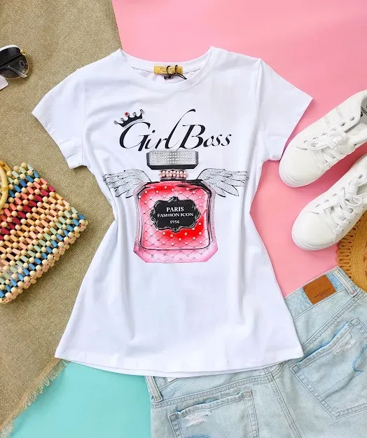 Camiseta para dama con diseño de perfume