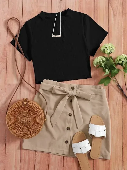 Conjunto para dama color beige y negro