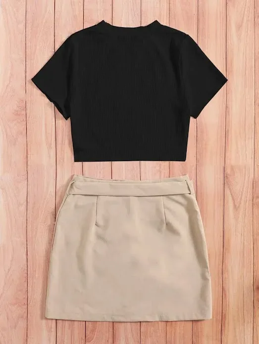 Conjunto para dama color beige y negro