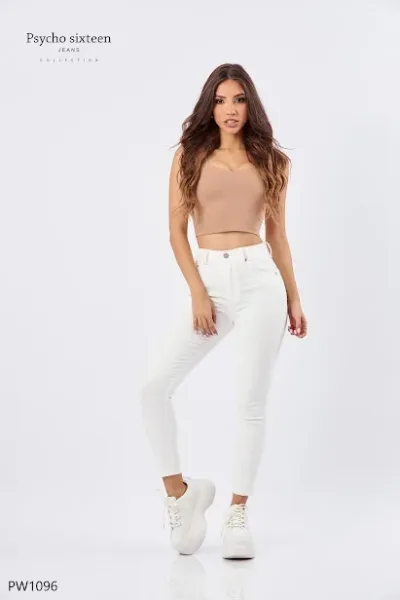 Jeans Psycho Sixteen Mica High Rise Slim PW1096 para dama color blanco