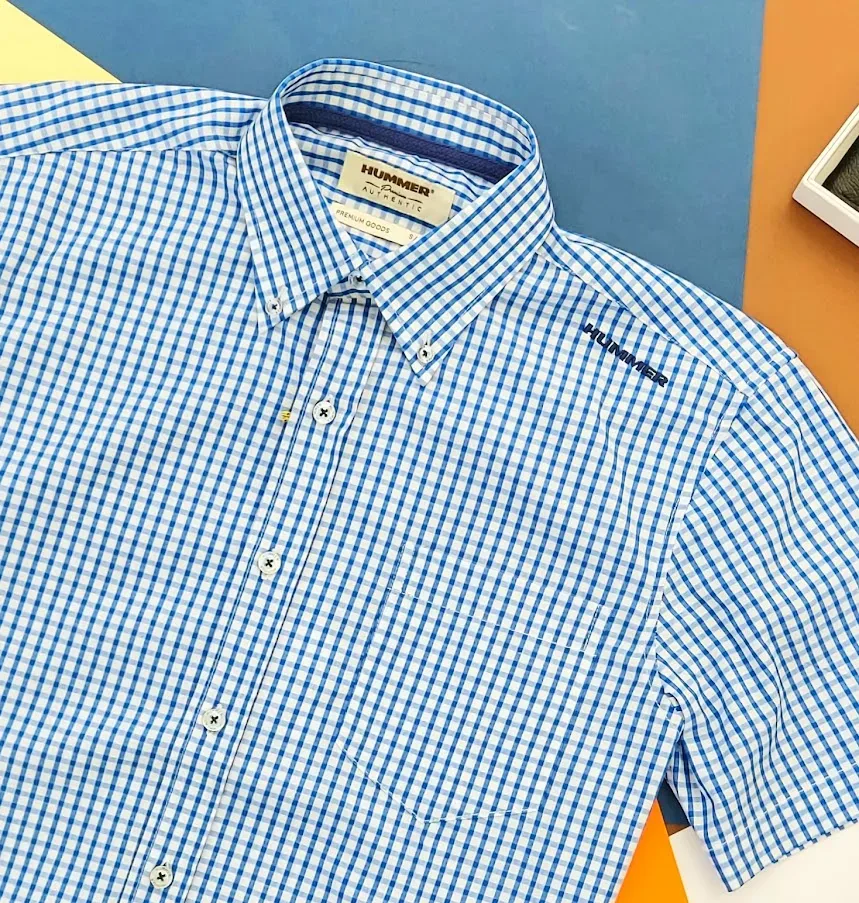 Camisa Hummer para caballero diseño a cuadros azules y blancos