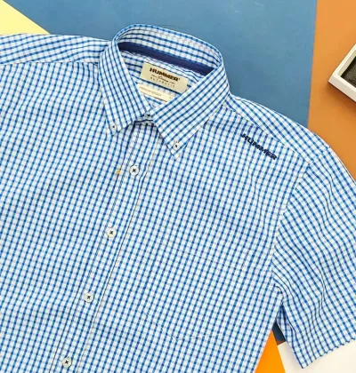 Camisa Hummer para caballero diseño a cuadros azules y blancos