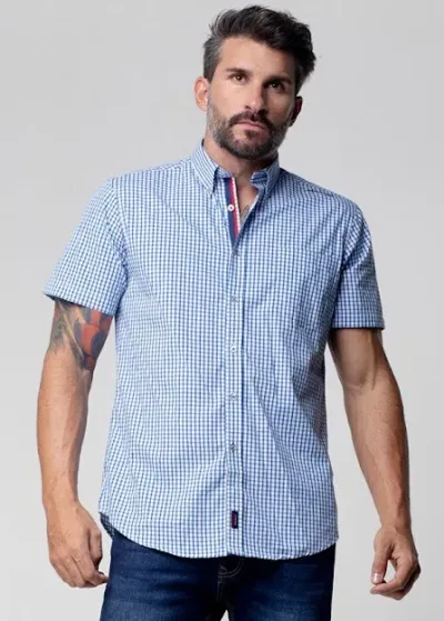Camisa Hummer para caballero diseño a cuadros azules y blancos