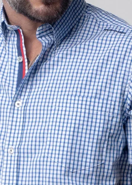 Camisa Hummer para caballero diseño a cuadros azules y blancos