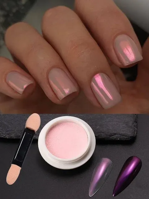 Polvo espejo color rosado para uñas