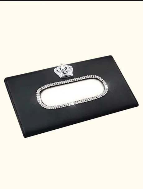 Caja de servilletas con diamantes de imitación color negro y plateado