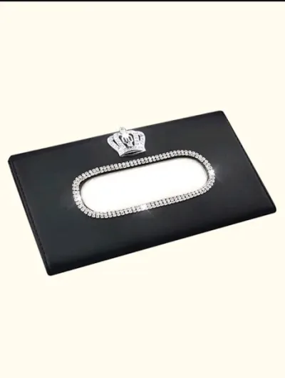 Caja de servilletas con diamantes de imitación color negro y plateado
