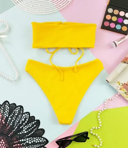 Vestido de baño para dama color amarillo