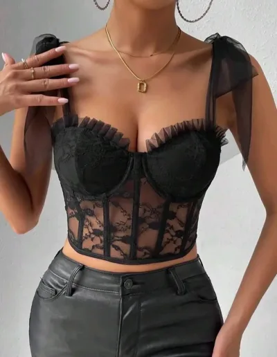 Blusa negra de encaje para dama color negro