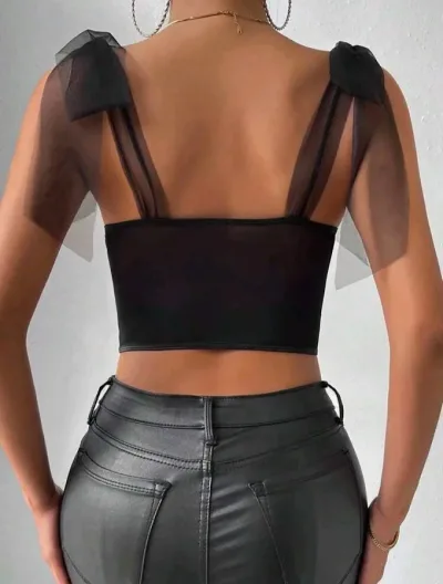 Blusa negra de encaje para dama color negro