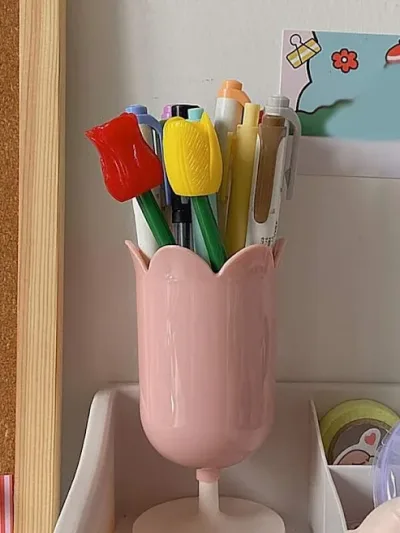 Bote de lapices en forma de tulipán color rosa