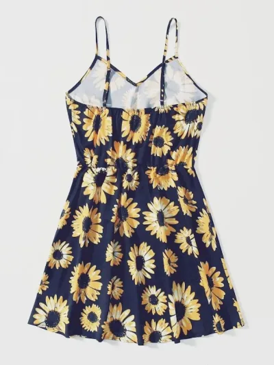 Enterizo para dama color azul con estampado de girasoles