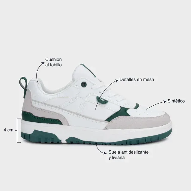 Tenis Coral Massimo White DK Green para dama