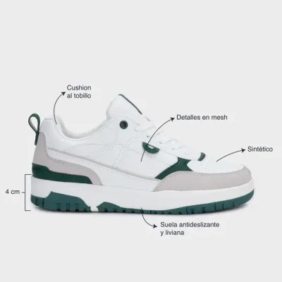 Tenis Coral Massimo White DK Green para dama